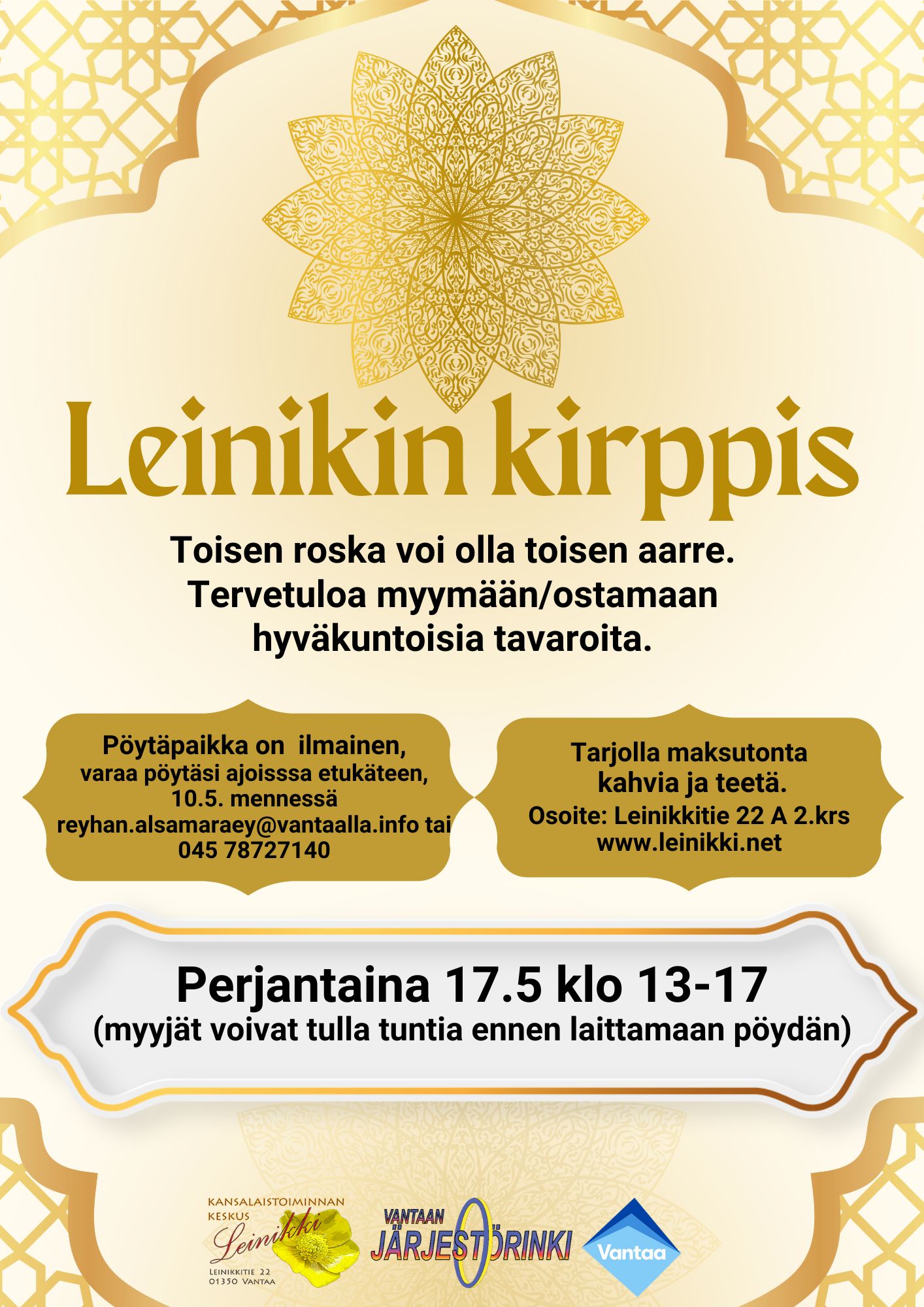 Leinikin kirppis pe 17.5. klo 13 - 17